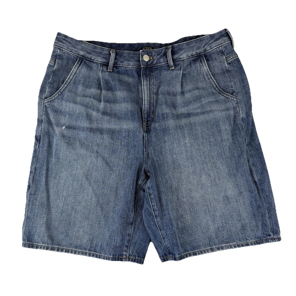 J Crew Bermuda Shorts CA514 Women 32 Blue Pleated Denim Hi Rise Summer 2024